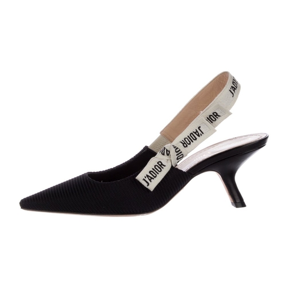 Dior J'adior Black Pointed Slingback Kitten Heel with Branded Ribbon - Picture 2 of 5